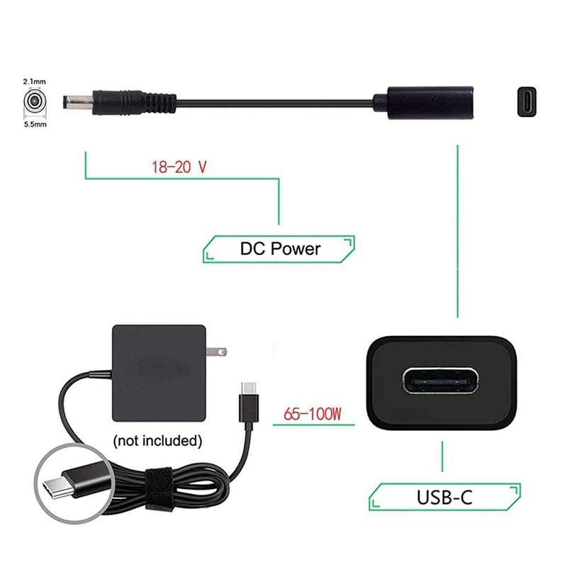 DP USB-C / Type-C to 5.5 x 2.1mm Power Adapter Charger Cable