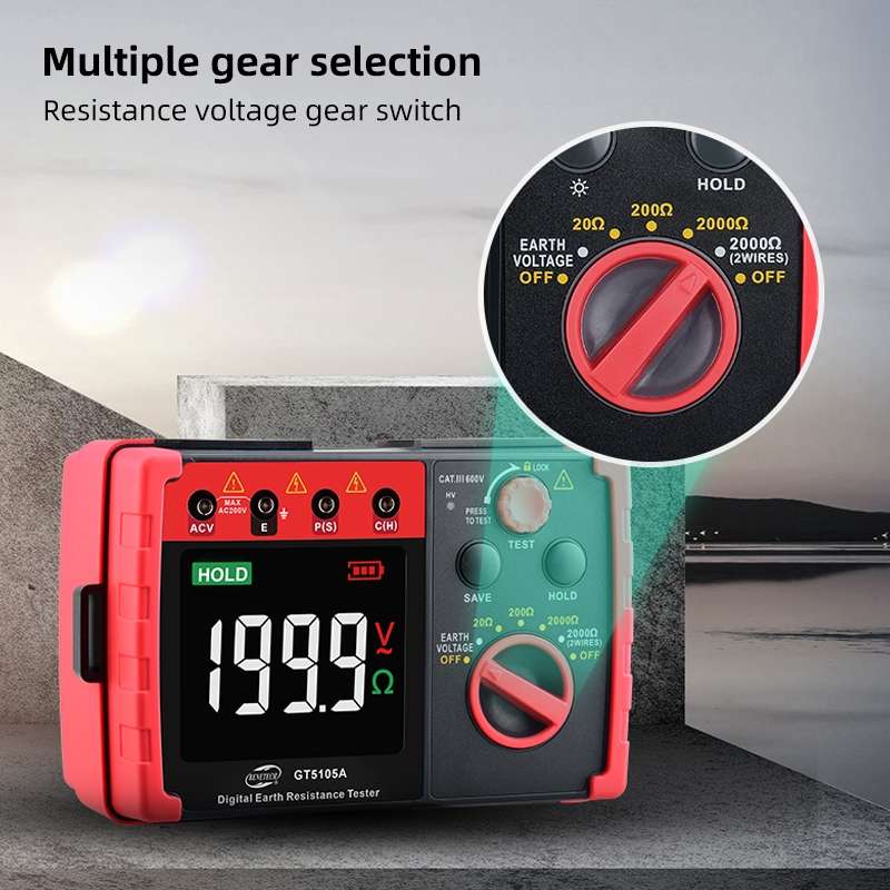 BENETECH GT5105A Professional LCD Digital Resistance Tester Meter Megger Earth Ground Resistance Vol