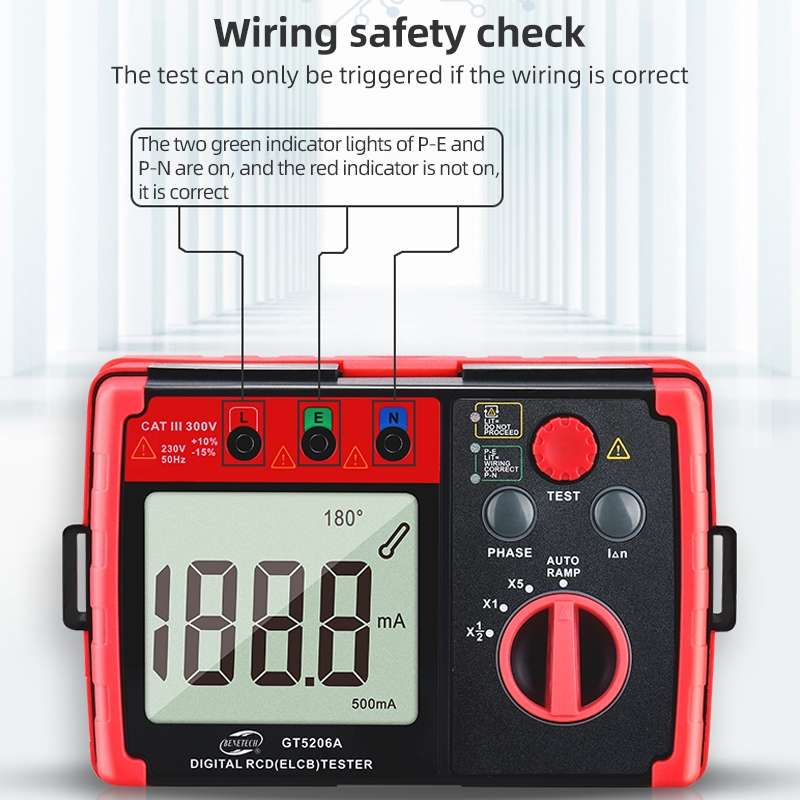 BENETECH GT5206A Professional LCD Digital Leakage Protector Switch Tester