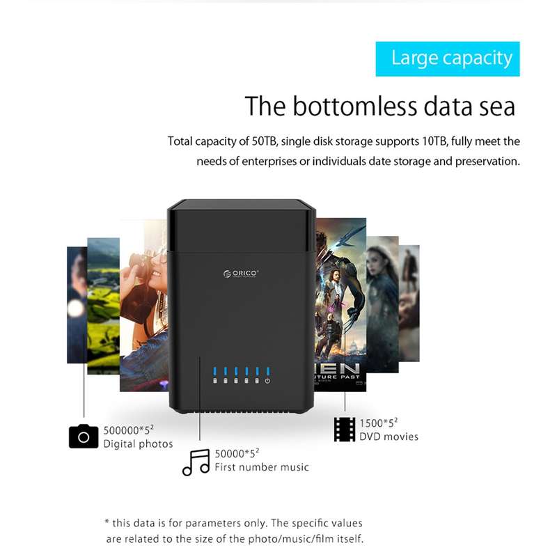 ORICO DS500C3 3.5 inch 5 Bay Magnetic-type USB-C / Type-C Hard Drive Enclosure with Blue LED Indicat