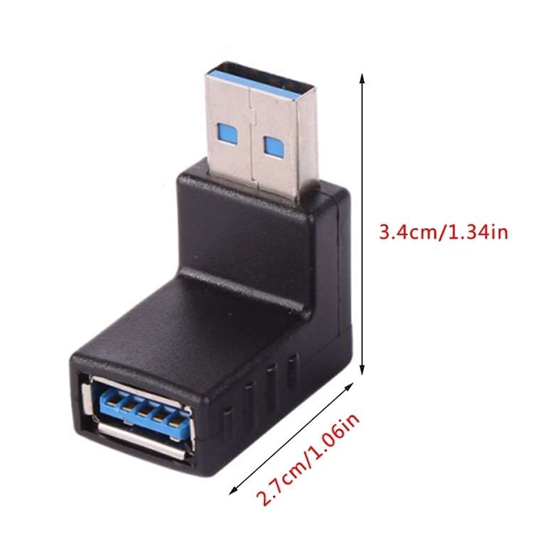 2 PCS L-Shaped USB 3.0 Male to Female 90 Degree Angle Plug Extension Cable Connector Converter Adapt