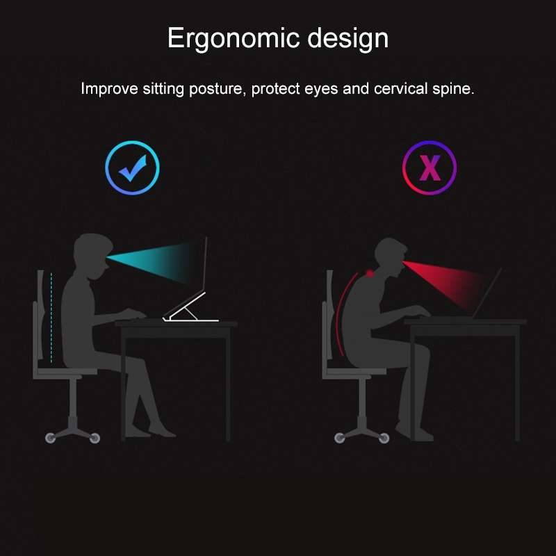 Laptop Stand Desktop Raise Bracket Cooling Base Lifting Holder Foldable (Black)