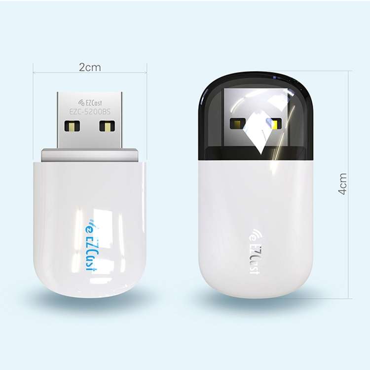 EZCast EZC-5200BS 600Mbps Dual Band WiFi + Bluetooth USB 2.0 Wireless Adapter (White)
