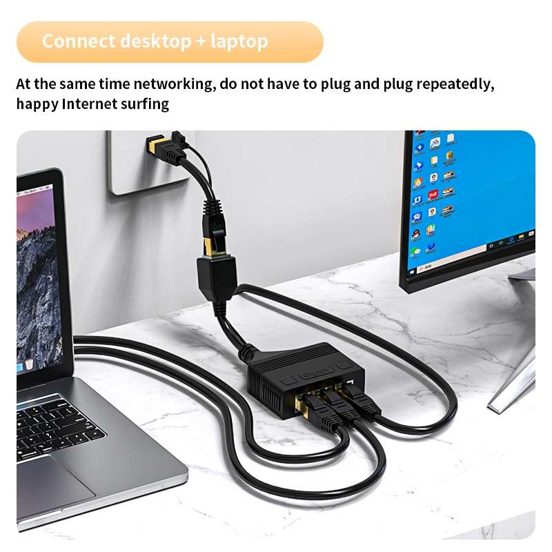 Female RJ45 3 in 1 Gigabit Network Splitter Cable Ethernet Network Coupler