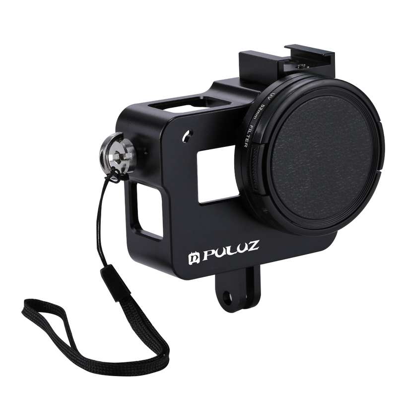 PULUZ Housing Shell CNC Aluminum Alloy Protective Cage with 52mm UV Lens for GoPro HERO(2018) /7 Bla