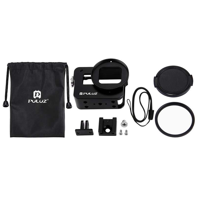 PULUZ Housing Shell CNC Aluminum Alloy Protective Cage with 52mm UV Lens for GoPro HERO(2018) /7 Bla