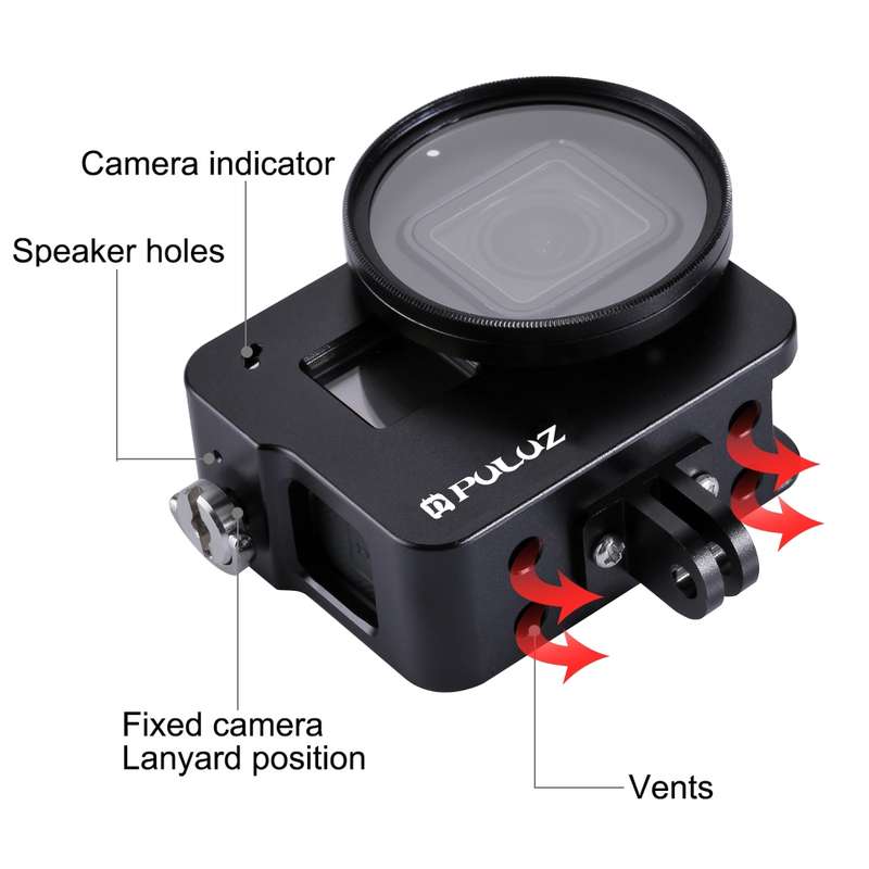 PULUZ Housing Shell CNC Aluminum Alloy Protective Cage with 52mm UV Lens for GoPro HERO(2018) /7 Bla
