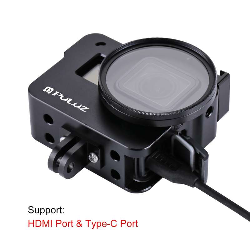 PULUZ Housing Shell CNC Aluminum Alloy Protective Cage with 52mm UV Lens for GoPro HERO(2018) /7 Bla