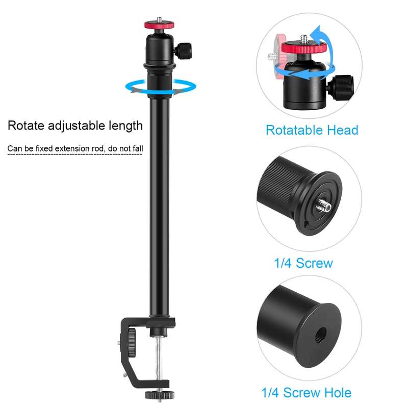 PULUZ C Clamp Mount Light Stand Extension Central Shaft Rod Monopod Holder Kits with Ball-Head, Rod
