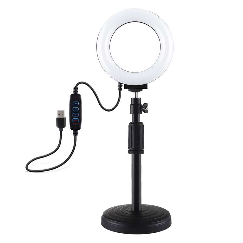 PULUZ Round Base Desktop Holder + 4.7 inch 12cm 3 Modes USB Dimmable LED Ring Vlogging Video Light,