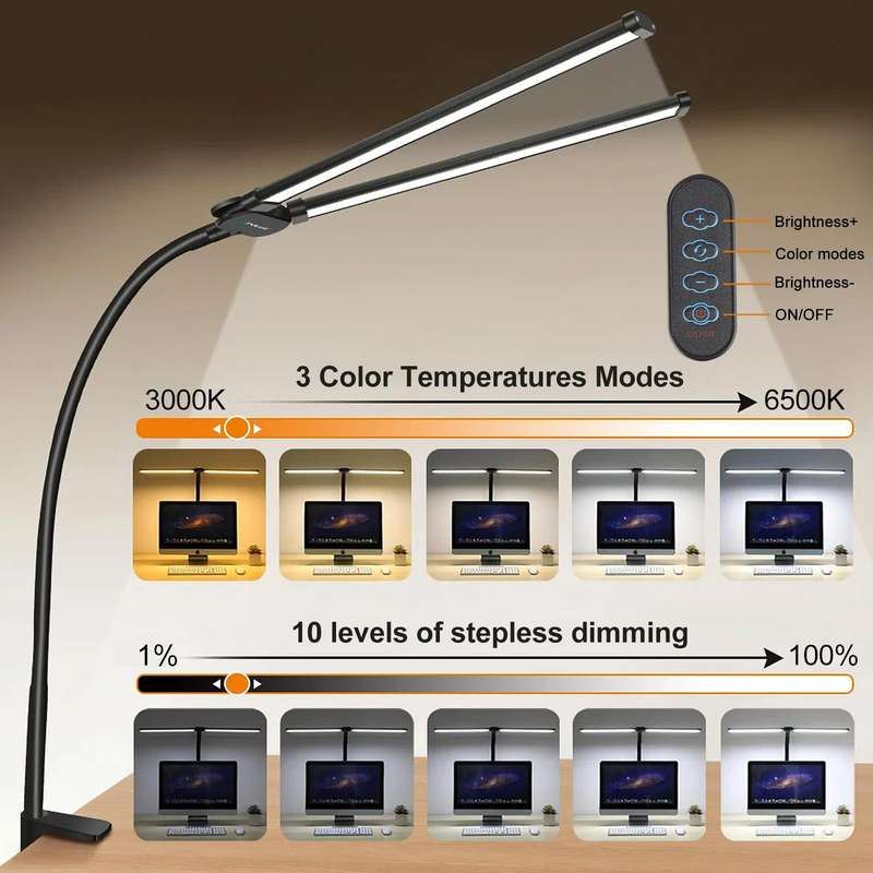 PULUZ Gooseneck Tube LED Fill Light Double Head Clip Desk Lamp (Black)