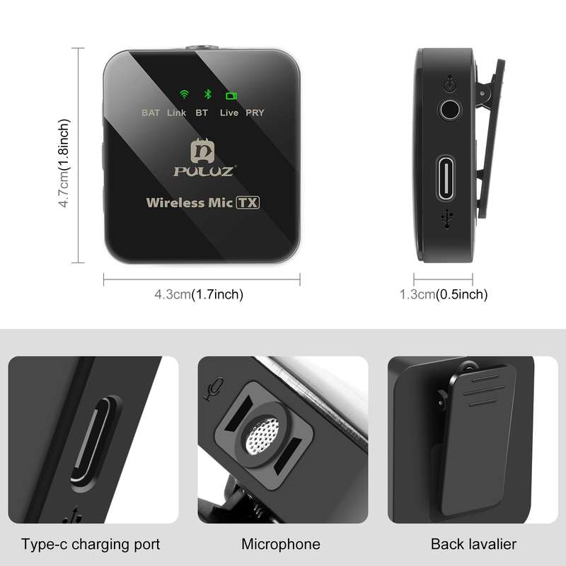 PULUZ Wireless Lavalier Microphone for iPhone / iPad, 8-Pin Receiver (Black)