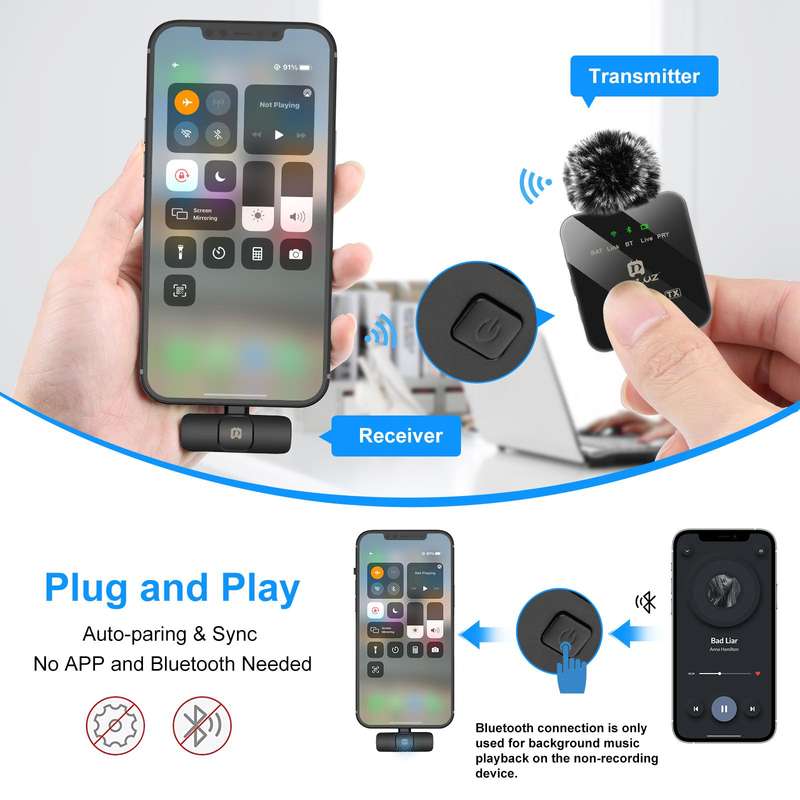 PULUZ Wireless Lavalier Microphone for iPhone / iPad, 8-Pin Receiver (Black)