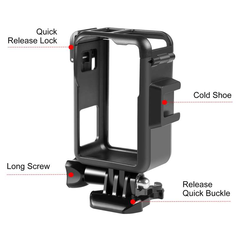 For DJI Osmo Action Pro 5 / 4 / 3 PULUZ Vertical Plastic Protective Frame Cage with Cold Shoes (Blac