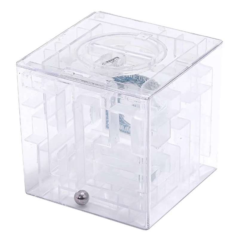 3D Puzzle Transparent Money Maze Bank Saving Coin Gift Box(White)
