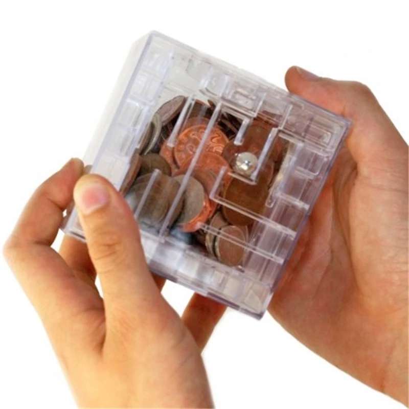 3D Puzzle Transparent Money Maze Bank Saving Coin Gift Box(White)
