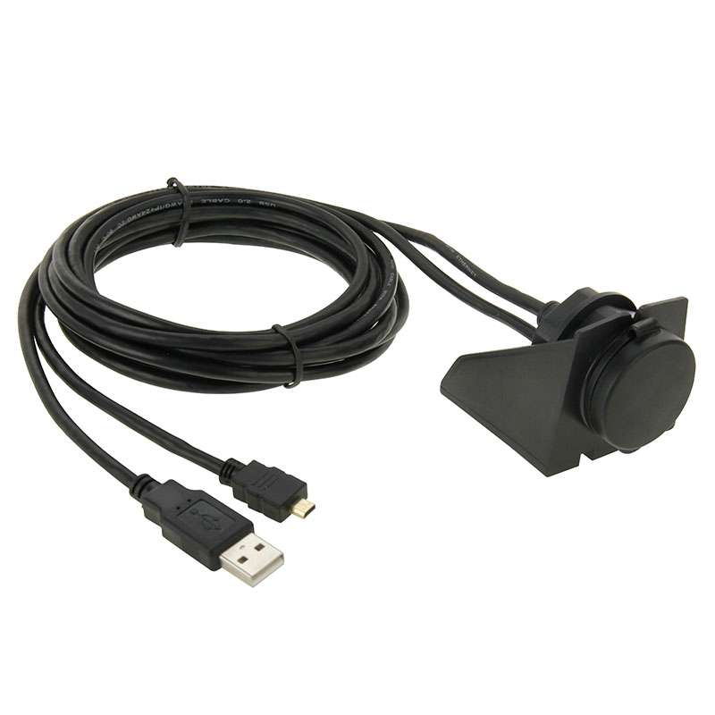 USB 2.0 & Micro HDMI (Type-D) Male to USB 2.0 & HDMI (Type-A) Female Adapter Cable with Car Flush Mo