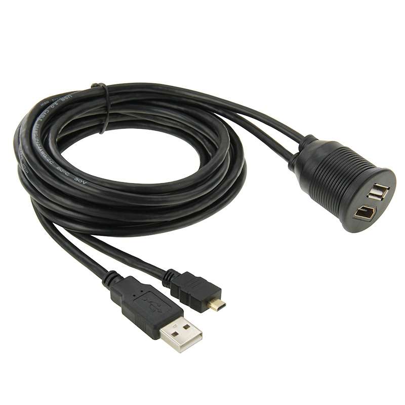 USB 2.0 & Micro HDMI (Type-D) Male to USB 2.0 & HDMI (Type-A) Female Adapter Cable with Car Flush Mo
