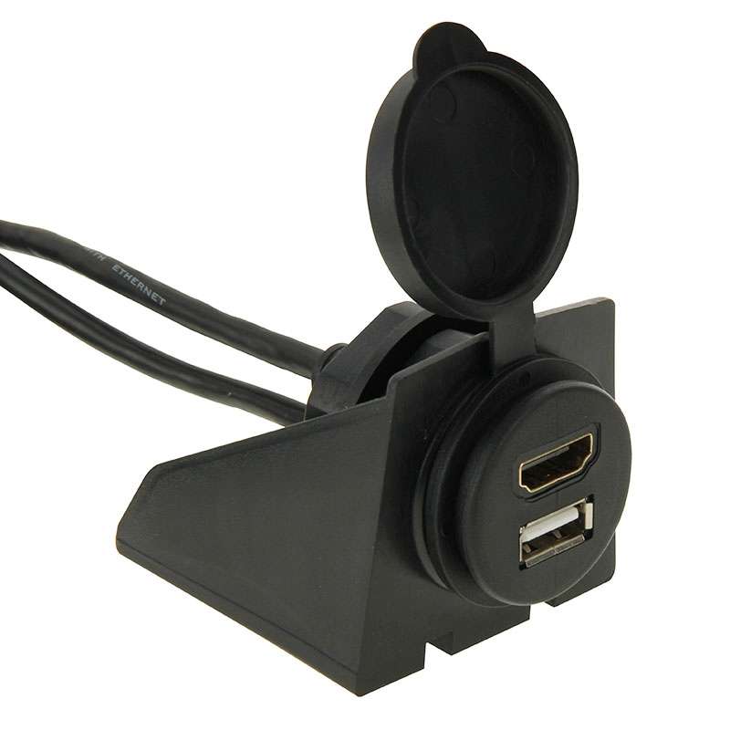 USB 2.0 & Micro HDMI (Type-D) Male to USB 2.0 & HDMI (Type-A) Female Adapter Cable with Car Flush Mo