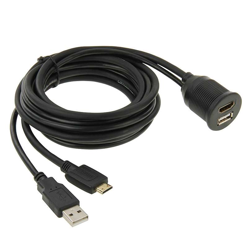 USB 2.0 & Mini HDMI (Type-C) Male to USB 2.0 & HDMI (Type-A) Female Adapter Cable with Car Flush Mou
