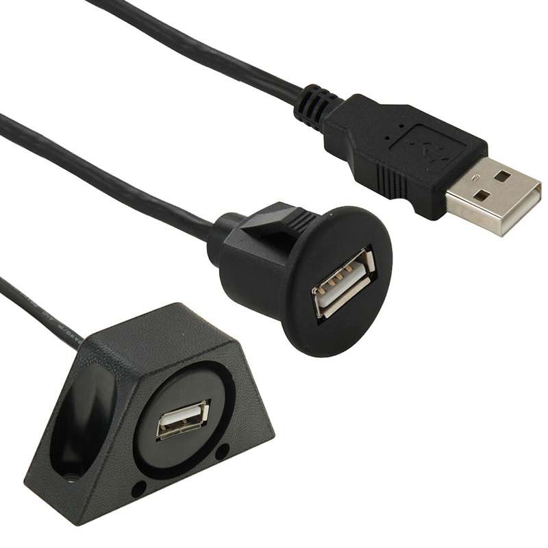 USB 2.0 Male to Female Extension Cable with Car Flush Mount, Length: 2m