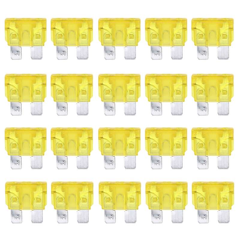 100 PCS Auto Mini Blade Fuse (20A) , DC 12V(Yellow)