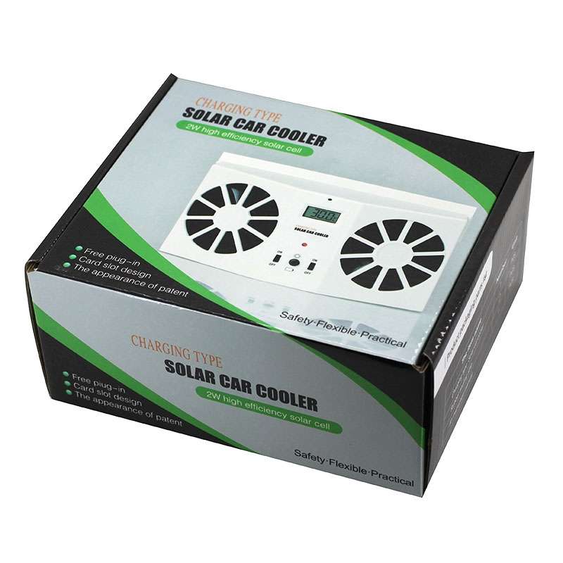 2W Solar Powered Car Auto Air Vent Cool Fan Cooler Ventilation System Radiator, with Temperatur