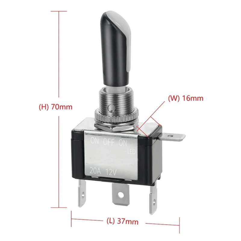 Three-pole ON-OFF-ON Toggle Switch with Blue Light, DC 12V 20A(Black)