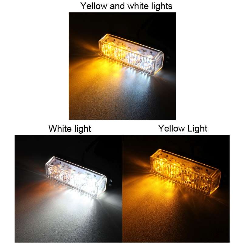 12W 720LM 6500K 577-597nm 4-LED White + Yellow Light Wired Car Flashing Warning Signal Lamp, DC12-24