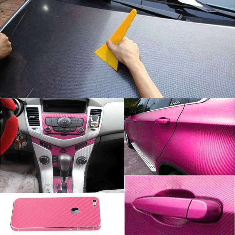 Car Decorative 3D Carbon Fiber PVC Sticker, Size: 127cm x 50cm(Pink)