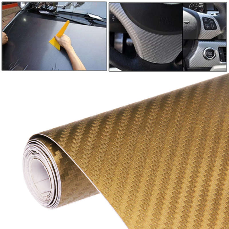 Car Decorative 3D Carbon Fiber PVC Sticker, Size: 127cm x 50cm(Gold)