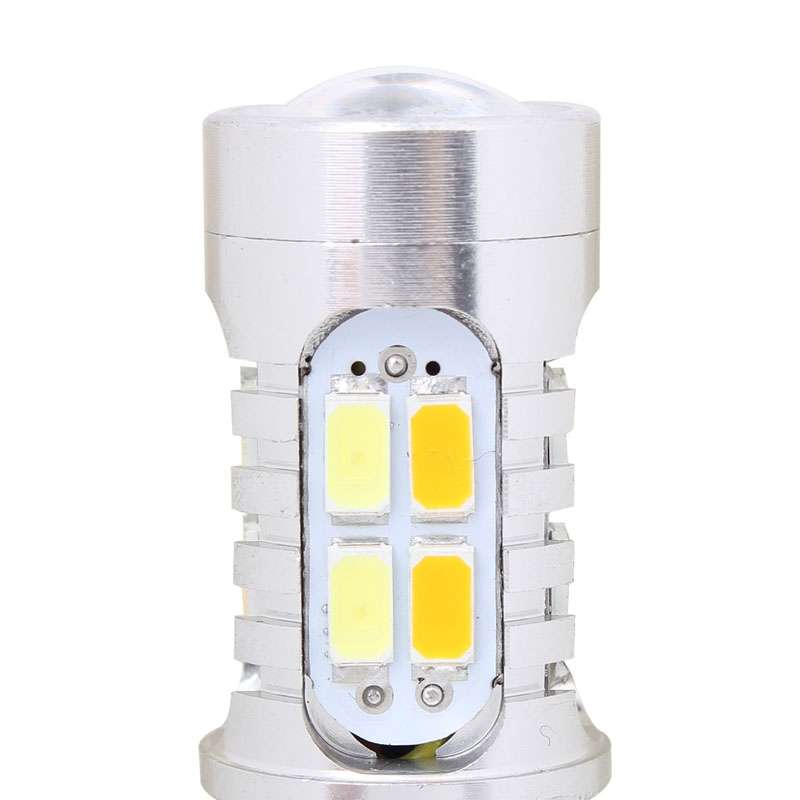 2PCS T20 10W 700LM Yellow + White Light Dual Wires 20-LED SMD 5630 Car Brake Light Lamp Bulb, Consta