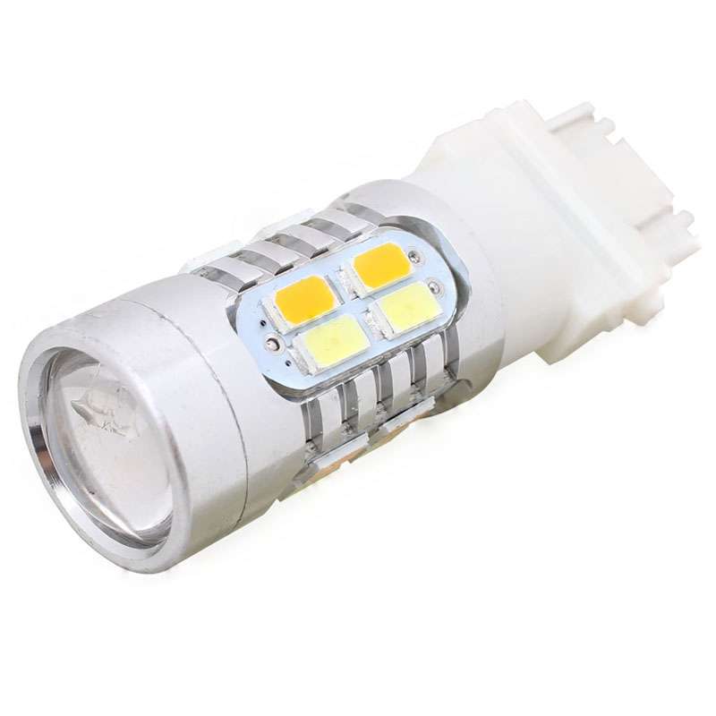 2PCS T25 10W 700LM Yellow + White Light Dual Wires 20-LED SMD 5630 Car Brake Light Lamp Bulb, Consta