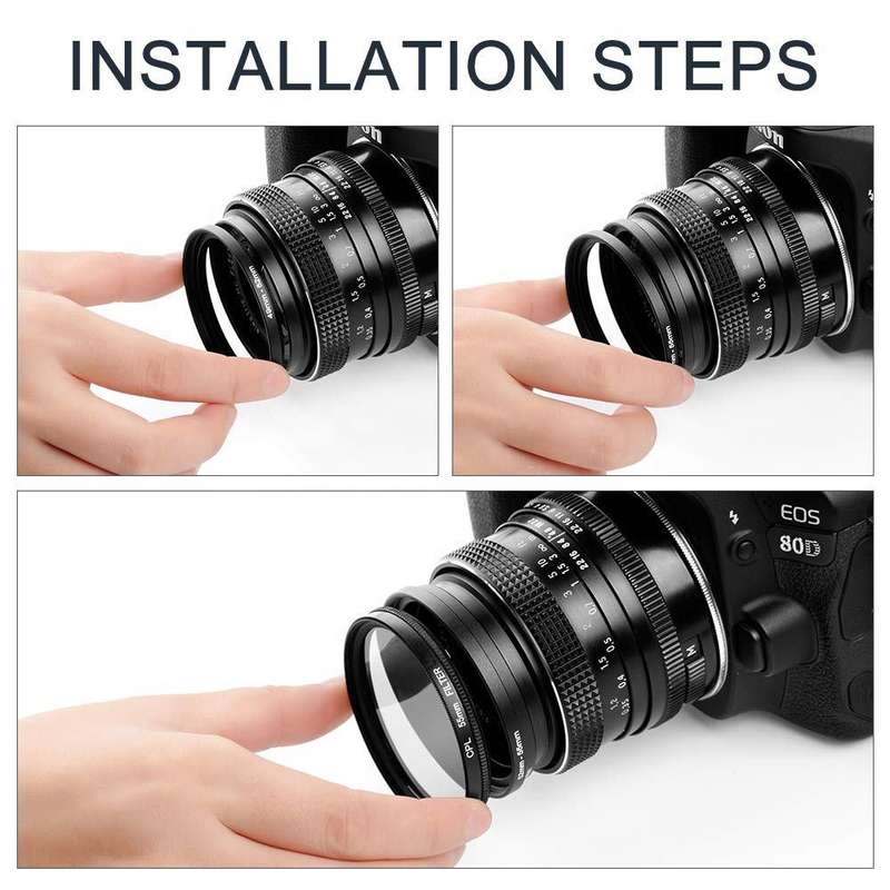 37mm-82mm Lens Stepping Ring, Include 9 Lens Stepping Rings (37mm-49mm, 49mm-52mm, 52mm-55mm, 55mm-5