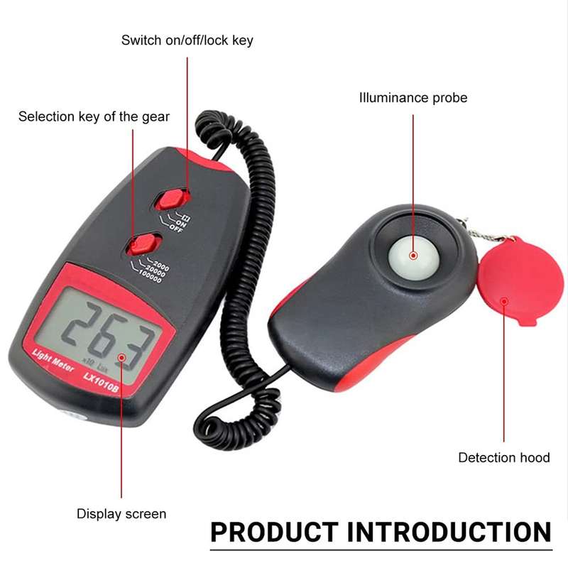 Digital Light Meter, Measuring Range: 1-100000 Lux(Red)