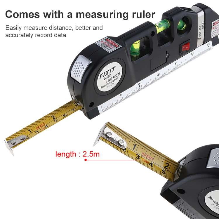 Laser Level with Tape Measure Pro 3 (250cm), LV-03(Black)