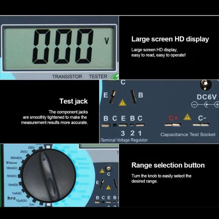DY294 Professional 2.7 inch LCD Digital Transistor Parameter Tester Meter (4*AA)