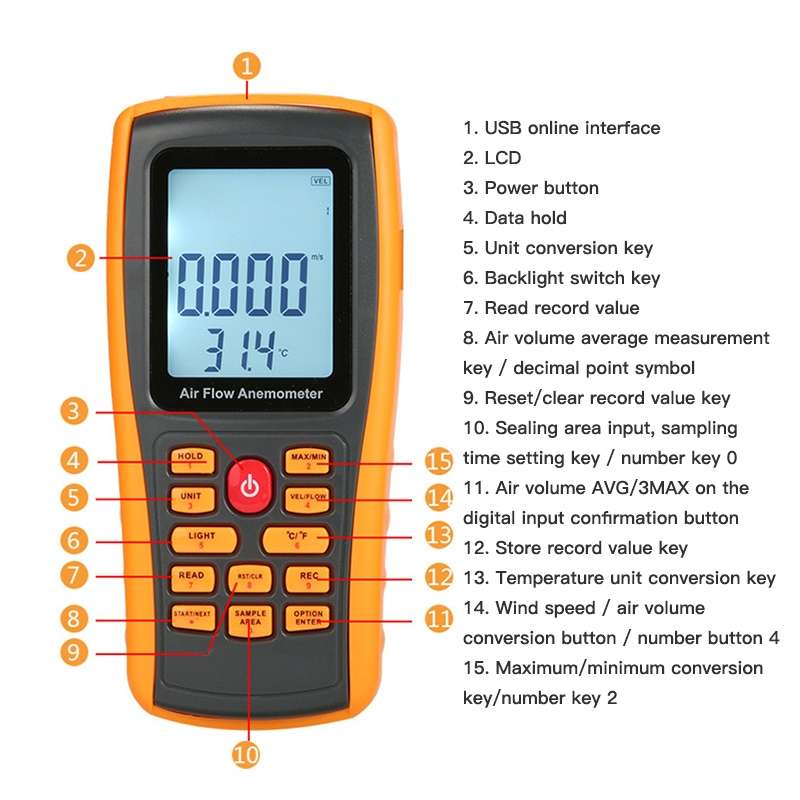 BENETECH GM8902 2.6 Inch LCD Screen Digital Wind Speed Meter Anemometer(Yellow)