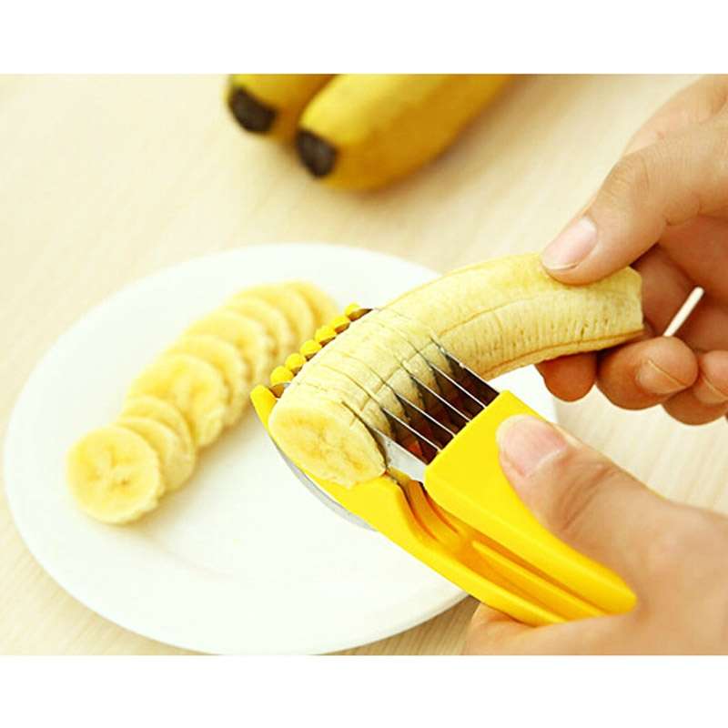 Kitchen Tool Banana Slicer Cutter Chopper for Fruit Salad(Yellow)