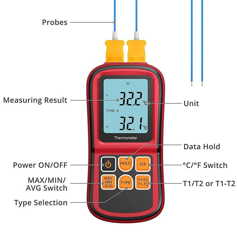 BENETECH GM1312 2.4 inch LCD Screen Thermocouple Thermometer Measure J,K,T,E,N and R Type, Measure R
