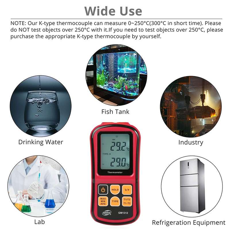 BENETECH GM1312 2.4 inch LCD Screen Thermocouple Thermometer Measure J,K,T,E,N and R Type, Measure R