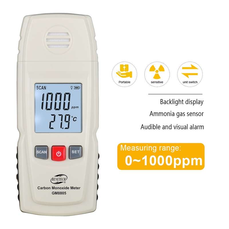 BENETECH GM8805 LCD Display Handheld Carbon Monoxide CO Monitor Detector Meter Tester, Measure Range