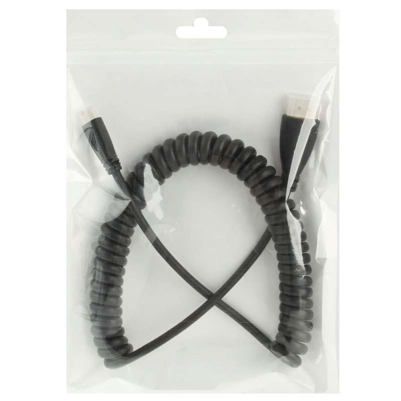 1.4 Version, Gold Plated Mini HDMI Male to HDMI Male Coiled Cable, Support 3D / Ethernet, Length: 60
