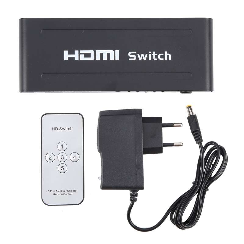 Full HD 1080P 5 Ports HDMI Switch with Remote Control & LED Indicator(Black)
