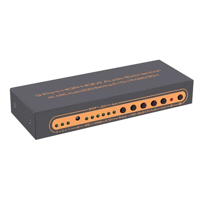3 Ports HDMI/MHL Audio Extractor with IR Remote Control, 4K ARC Audio EDID Setting 5.1ch / PASS / 2