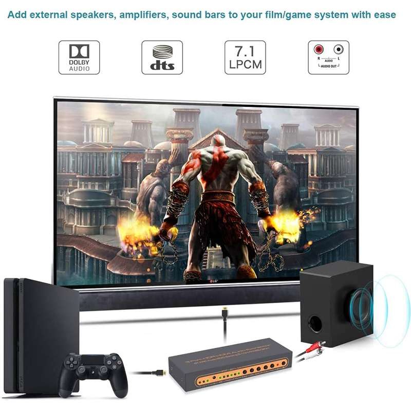 3 Ports HDMI/MHL Audio Extractor with IR Remote Control, 4K ARC Audio EDID Setting 5.1ch / PASS / 2