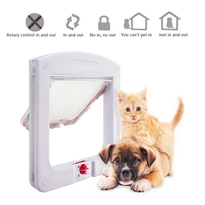 Cat / Small-scale Dog Friendly Transparent Flap, Universal 4 Way Locking(White)