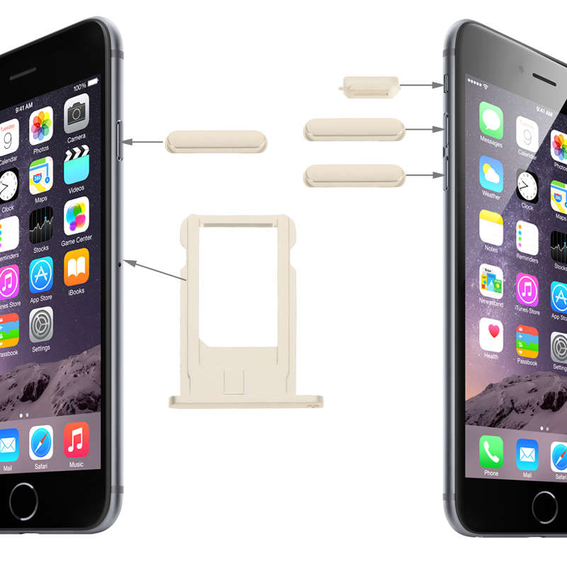 Card Tray & Volume Control Key & Screen Lock Key & Mute Switch Vibrator Key Kit for iPhone 6(Silver