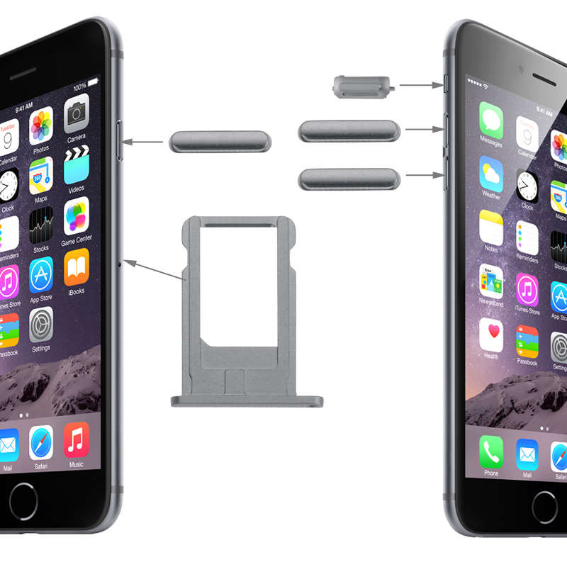 Card Tray & Volume Control Key & Screen Lock Key & Mute Switch Vibrator Key Kit for iPhone 6(Silver