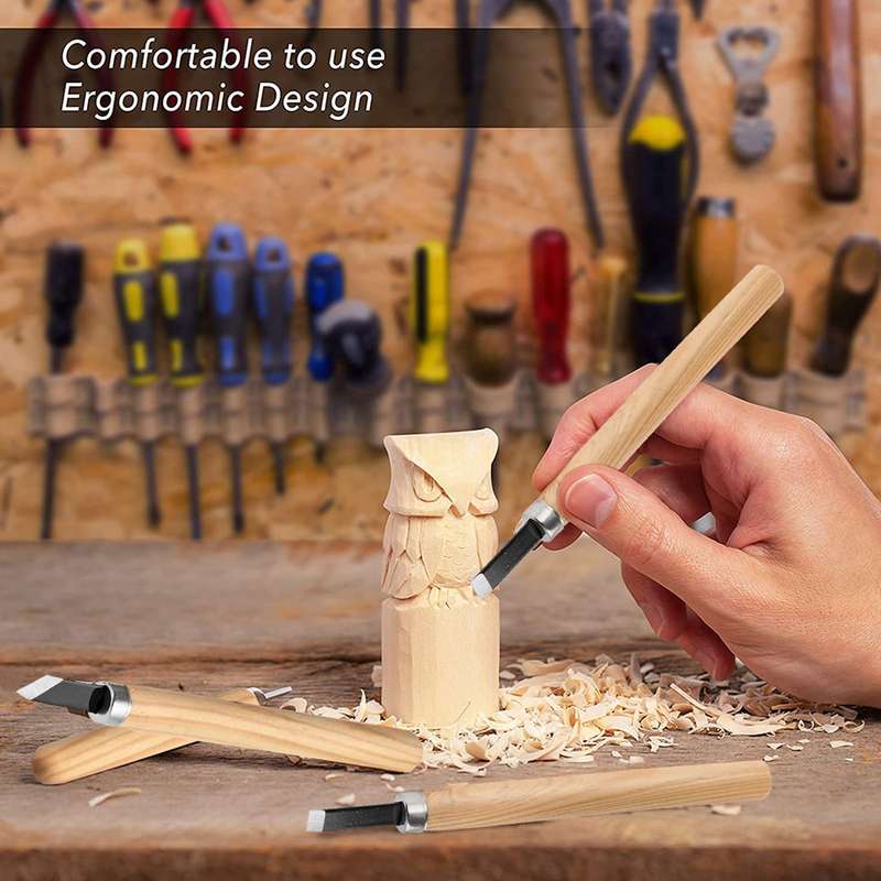 12 PCS / Set Assorted Wood Carving Tools Set with Stainless Steel Blade and Wood Handle